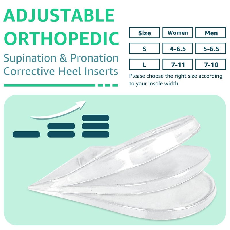 Skyfoot 3 Layers Adjustable Heel Wedge Inserts for Supination & Pronation Correction  Adhesive Medial & Lateral Heel Insoles for Bow Legs  Knee Pain  Foot Alignment (L: W 7-11  M 7-10  Crystal) - Image 2